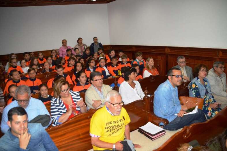 Los alumnos sentados entre el púbico que asistió al Pleno de este viernes (TA)